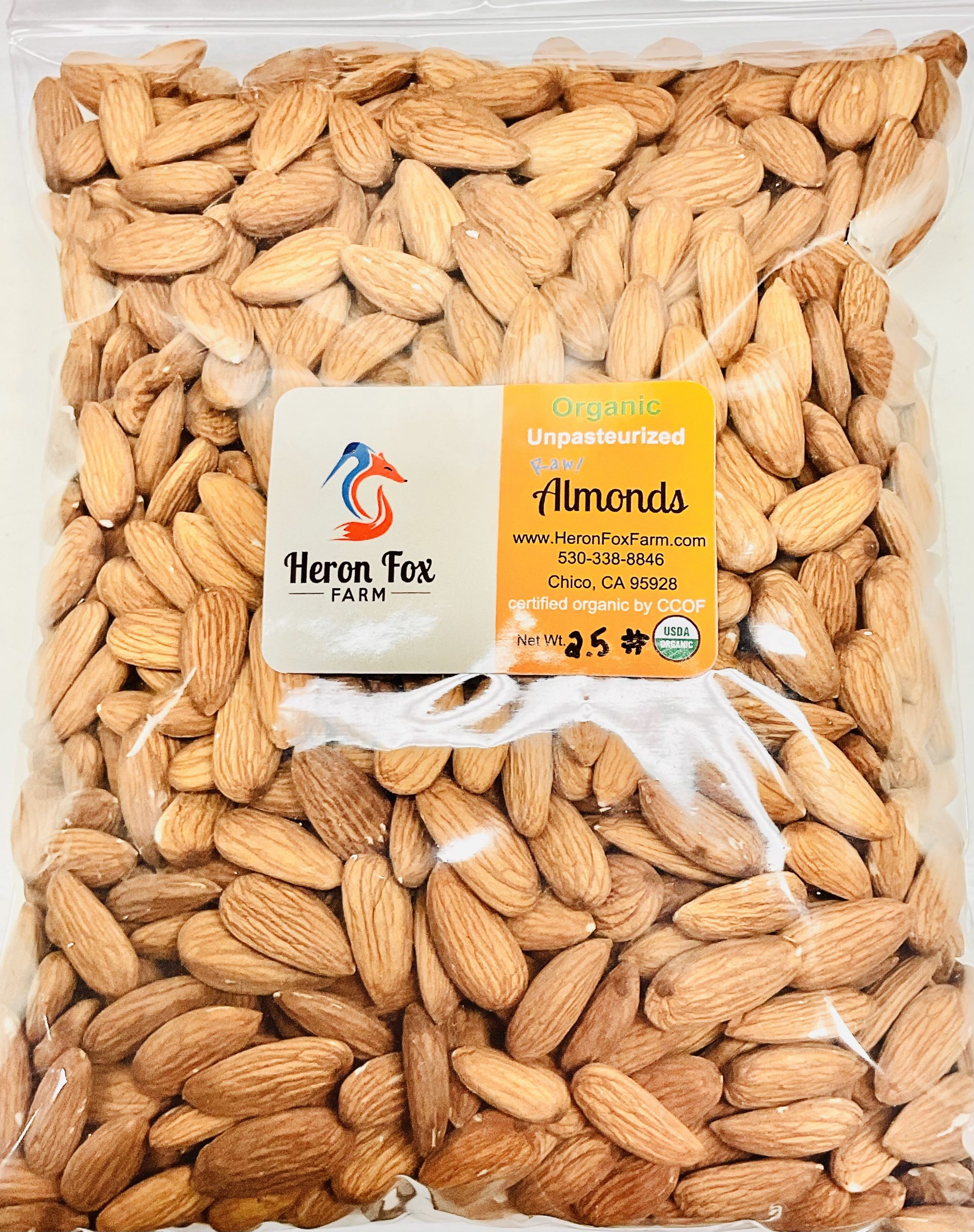 Organic unpasteurized almonds 2.5 pounds- FREE SHIPPING! 